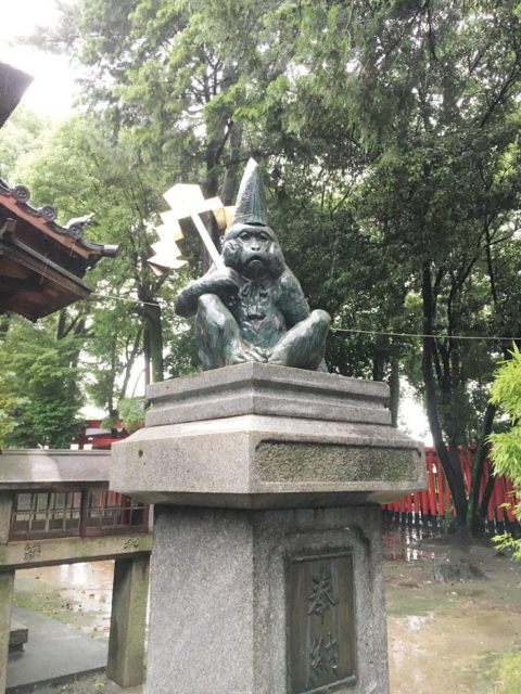 日吉神社のさる。秀吉の生母、大政所が祈願して秀吉を授かったと伝わります。