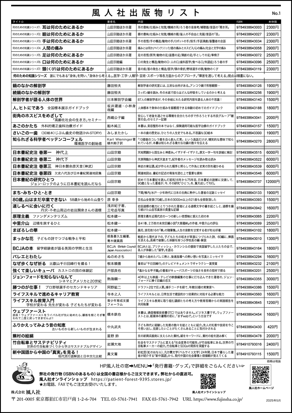 風人社出版物リスト1(2025年5月現在)